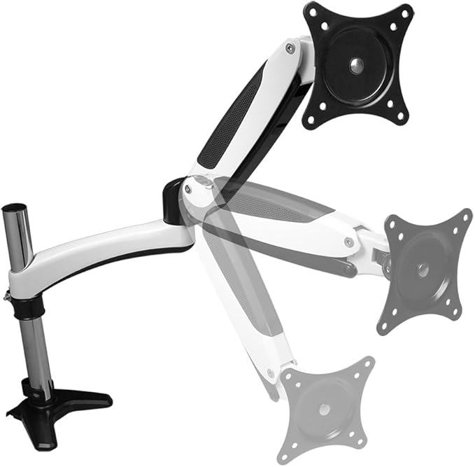 SIIG Single Monitor Desk Mount, White, Height Adjustable Gas Spring Assisted Full-Motion Easy Use, Holds 15" to 27" Screens, Up to 17.6 lbs, VESA 75 and 100