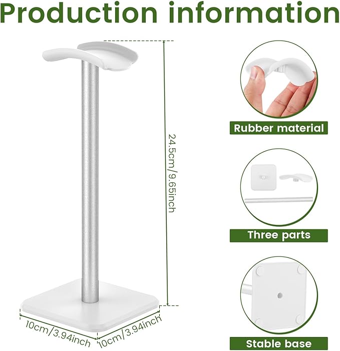Headphone Stand, Detachable Headphone Holder, Universal Gaming Headset Holder, Space Saving Headset Stand for Desk, Headphone Holder Stand for Most Wired and Wireless Headphones (White)