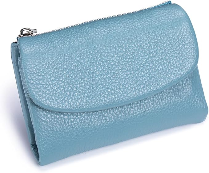 Nsciyise Premium Leather Wallet for Women, Blue | 8 Card Slots, Zipper Coin Pocket, Slim Portable, Mini Wallet