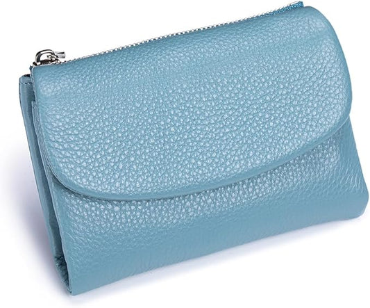 Nsciyise Premium Leather Wallet for Women, Blue | 8 Card Slots, Zipper Coin Pocket, Slim Portable, Mini Wallet