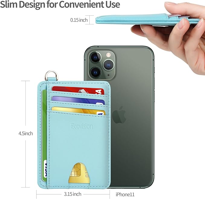 EcoVision Slim Minimalist Front Pocket Wallet, RFID Blocking Credit Card Holder Wallet with Detachable D-Shackle for Men Women