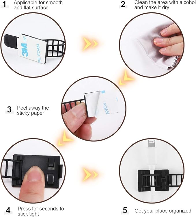 50Pcs Adhesive Cable Management Clips with 50Pcs Zip Ties, Adjustable Nylon Cable Strap Ties Wire Clips Clamps Organizer with Strong Adhesive Tape, Extra Screw & Hole - 3.35 Inch Black