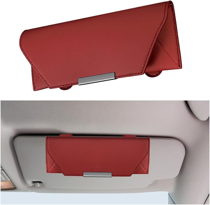 Osilly Car Sunglasses Holder, Sun Visor Eyeglasses Protective Storage Case with Hidden Magnetic Closure (Wine Red)