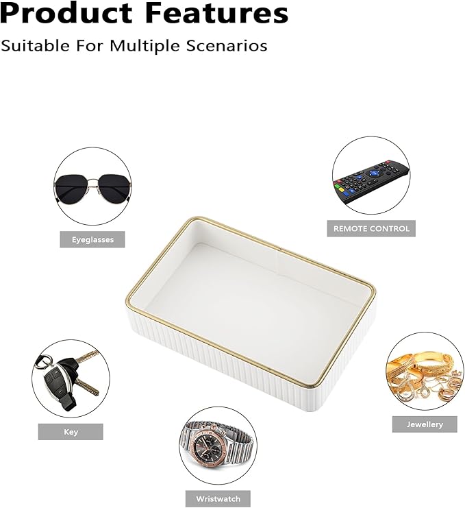 PU Leather Valet Tray,Desk Organizer Tray Nightstand Organizer Trinket Dish Storage Key Bowl Decorative Trays for Phone Wallet Jewelry Watch,Bathroom Bedroom Perfume Vanity Trays,Cream White