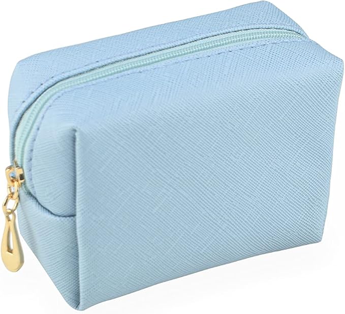 Small Makeup Bag Portable Cosmetic Bag for Women Makeup Pouch Waterproof Toiletry Bag for Travel (Light Blue, Mini)