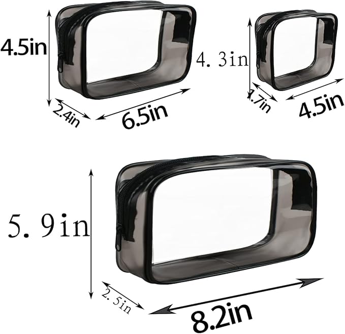 4 Pack Clear Cosmetic Bag for Travel - TSA Approved Toiletry Makeup Pouch - Carry-on Airport Airline Compliant - Portable PVC Waterproof With Zipper for Women - Quart Size Set