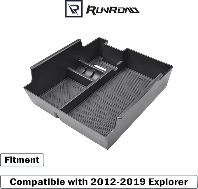 RUNROAD Center Console Insert Organizer Compatible with Ford Explorer 2012-2019 Accessories, Interior Armrest Secondary Storage Box ABS Materials Coin Holder Console Tray Storage Compartments, Black