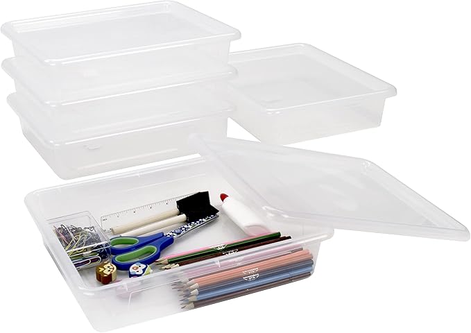 Storex Letter Size Deep Storage Tray – Organizer Bin for Classroom, Office and Home, Transparent, 5-Pack (62566U05C)