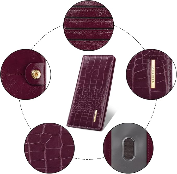 Wallet Women Bifold Faux Crocodile Leather Minimalist Slim Thin Long Wallets RFID Blocking Credit Cards Holder Purse with Back Zipper Coin Pocket for Women and Men,Plum