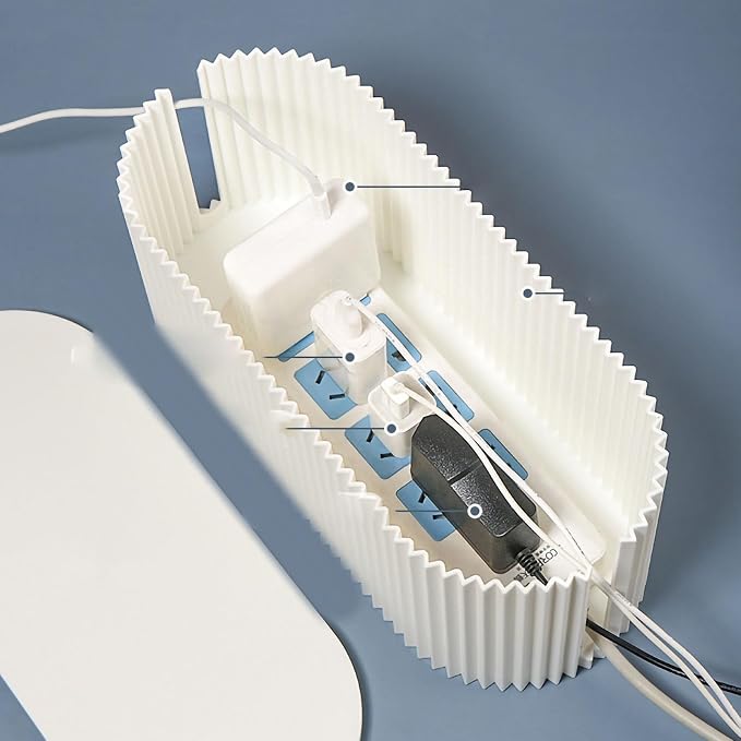 Large Capacity Cable Management Box Anti-Scratch Cable Organizer Desk Gift Box Easy to Clean ABS (Large White)