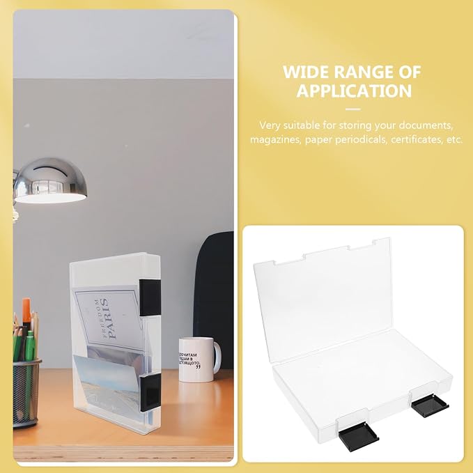A5 Thickened Plastic Document Storage Box with Dustproof Lid, Portable Office File Organizer for Desktop Use, Black Document Holder for Paperwork and Receipt Management