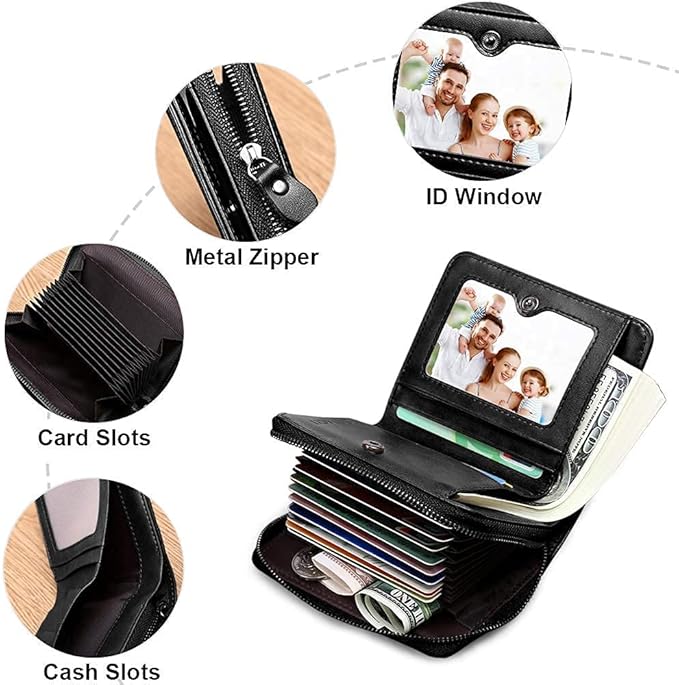 HUANLANG Mens Wallet RFID Blocking Multi Card Holder Wallets for Men Bifold Wallet with Zipper Small Men's Leather Wallet