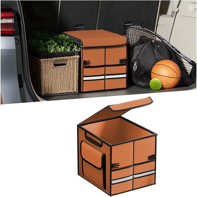 Car Trunk Organizer, Collapsible Multi Compartment Waterproof Sturdy Vehicle Trunk Container Box, Sturdy Automotive Interior Storage Organization, Universal for SUV Caravan Truck (Orange)