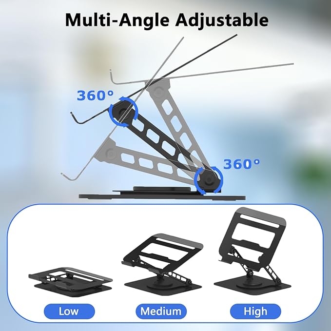 360 Rotation Laptop Stand, Multi-Angle Adjustable Laptop Holder Riser Stable Base Fully Foldable Easy to Storage and Portable Fit for MacBook Pro/Air HP 14 All Under 16??Devices (Black)