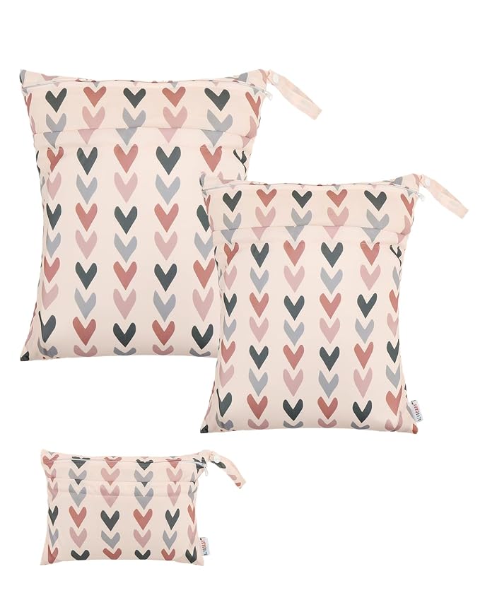 ALVABABY 3 pcs Cloth Diaper Wet Dry Bags Waterproof Reusable with Two Zippered Pockets Travel Beach Pool Daycare Soiled Baby Items Yoga Gym Bag for Swimsuits or Wet Clothes Small Medium Large 3L-SML13