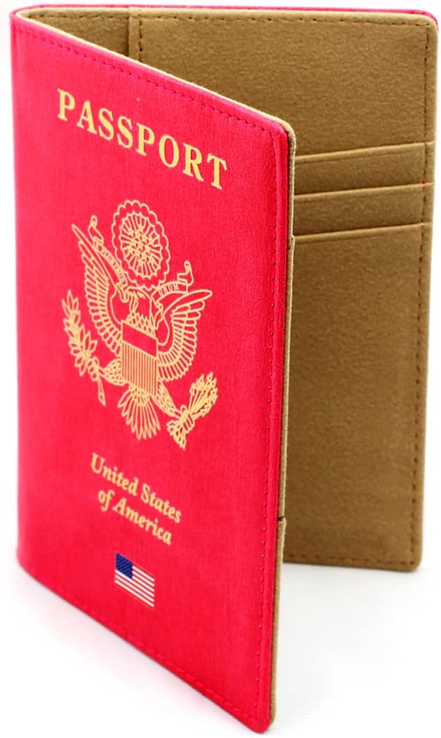 Leather Passport and Credit Card Holder RFID Blocking Bifold Travel Wallet … (USA_PINK)