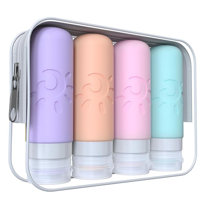Zafit Travel Bottles for Toiletries, TSA Approved Travel Containers 3oz Leak Proof Travel Tubs Refillable Liquid Travel Accessories for Shampoo Conditioner Lotion Body Wash(Multicolored C)