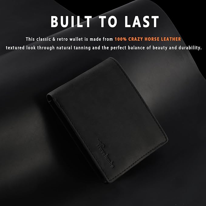 Travelambo Genuine Leather Wallet for Men with Gift Box - Handmade Bifold Stylish - Mens Wallets Rfid Blocking with 2 ID Windows