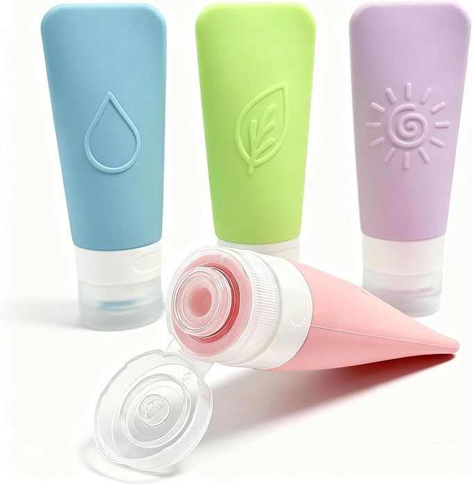 16-Piece Silicone Travel Bottles Set – TSA Approved Leakproof Toiletry Kit with Flat Easy-Squeeze Bottles, Pump & Spray, Waterproof Bag