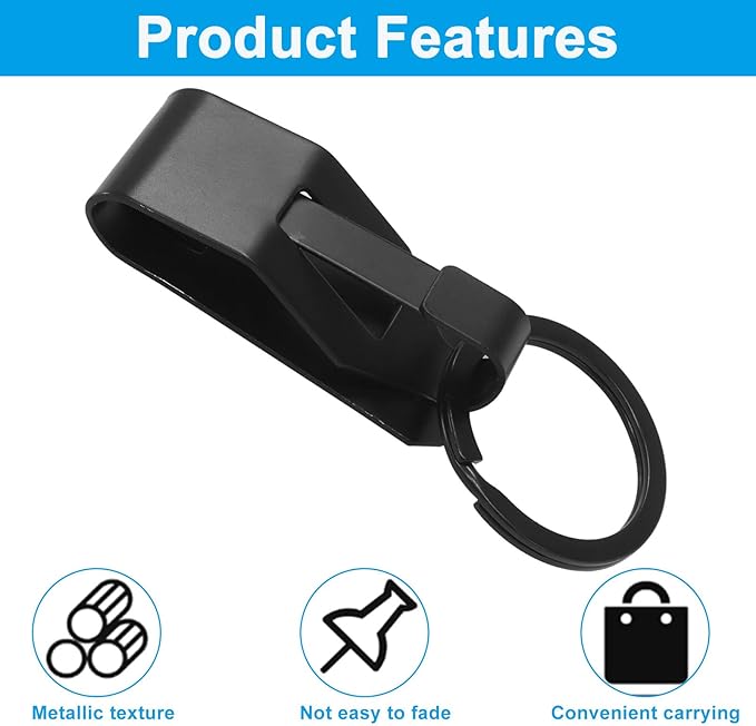 4 pcs Black Belt Key Clip, Security Key Holder Metal Keychain, Clip Keyring Holder for Car/Home/Office/Men/Women