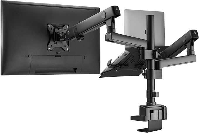 AVLT Laptop & 38 Inch Monitor Arm Pole Top Mount-Black, Supports 26.4 lbs (12 kg), Stacked Monitor, VESA Compatible, Ultrawide Screen Fit, Adjustable Height, Tilt Swivel Rotate, Cable Management