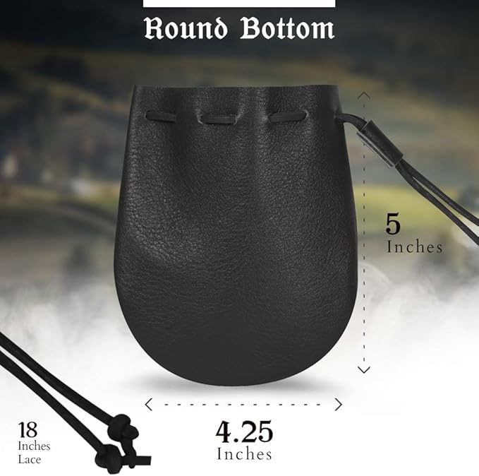 Nabob Leather Leather Drawstring Pouch, Coin Bag, Medicine Tobacco Pouch Medieval Reenactment Made in U.S.A Size 5" x 4.5"
