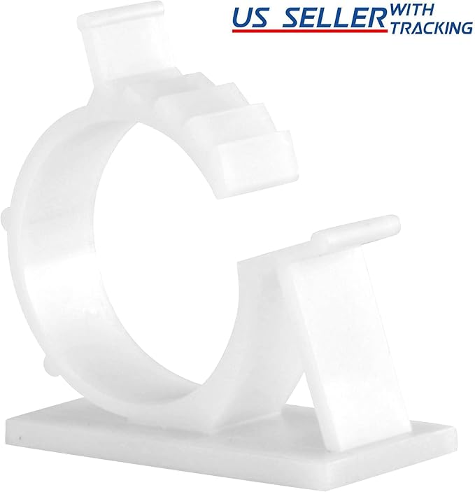 JacobsParts V1 Adhesive Cable Management Clips, 1.0 Inch Adjustable Clamp, White (25 Pack)