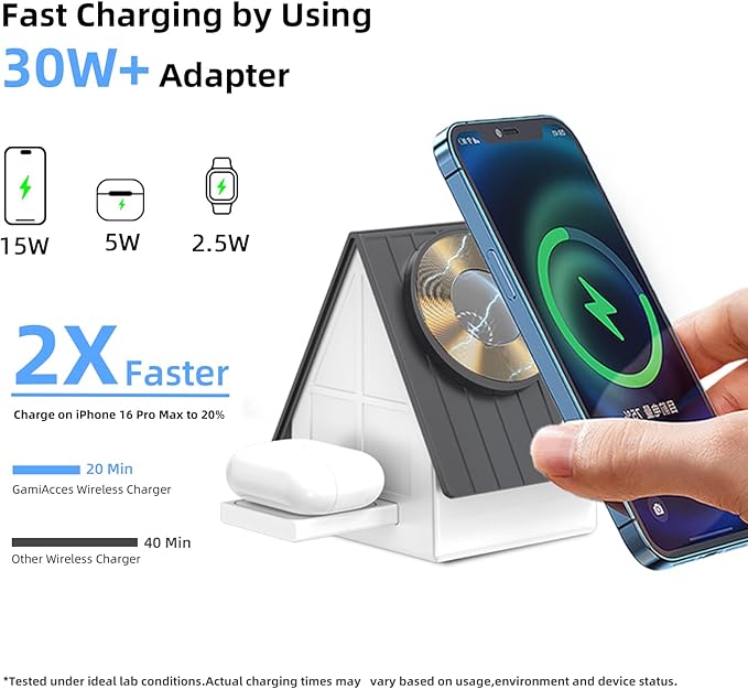 3-in-1 Wireless Charging Station with Soft Touch Night Light, 15W Fast Charger Stand for iPhone, Apple Watch & AirPods, Home Style Dock (Grey-White)