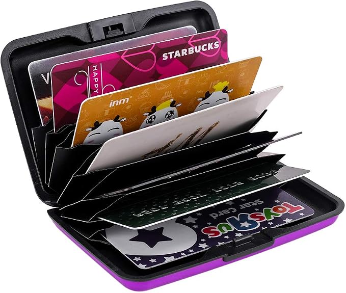ELFISH RFID Blocking Credit Card Protector Aluminum ID Case Hard Shell Business Card Holders Metal Wallet for Men or Women (Aluminum, Purple)