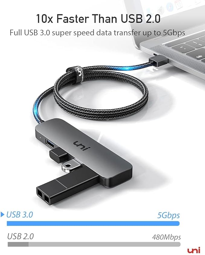 uni USB C to USB Hub 4 Ports, Aluminum USB Type C to USB Adapter with 4 USB 3.0 Ports, Thunderbolt 3 to Multiport USB 3.0 Hub Adapter for MacBook Pro/Air 2020/2019, iPad Pro, Dell, Chromebook and more