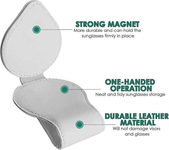 Sunglasses Holder Compatible with Tesla Model Y 3 X S Cybertruck Leather Magnetic Glasses Mount Holder Eyeglasses Sunglasses Clip Visor Sunglass Holder Accessories Gifts for Owners (White)
