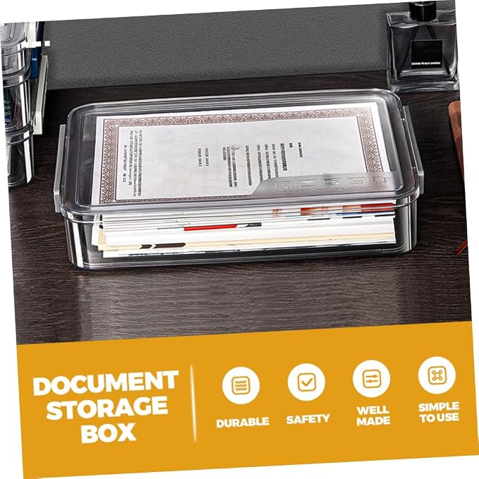 Ciieeo Stackable Small Plastic Storage Box with Lid, Document Organizer File Folder Case for Office Desktop Paper and Document Storage