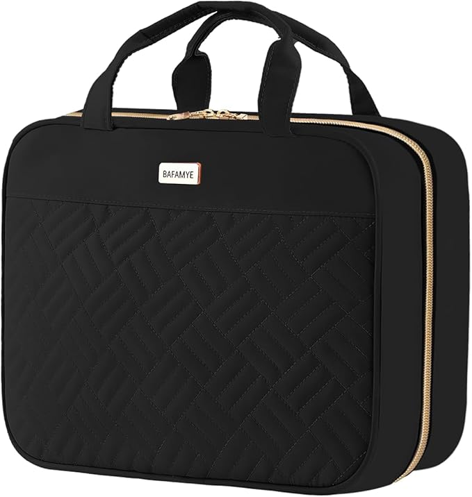 BAFAMYE 5.8L Travel Toiletry Bag for women - 2.1 GAL Water-resistant Makeup Cosmetic Bag Organizer With Hanging Hook for Travel Accessories Shampoo Full-size Container, Black