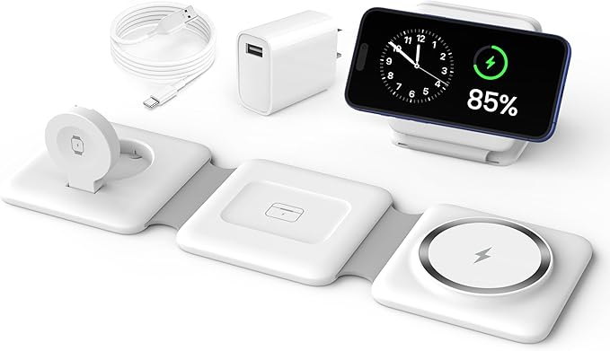 Charging Station for Apple Multiple Devices - 3 in 1 Foldable Magnetic Wireless Charger Dock - Travel Charging Pad for iPhone 16 15 14 13 12 Pro Max Plus Watch & Airpods