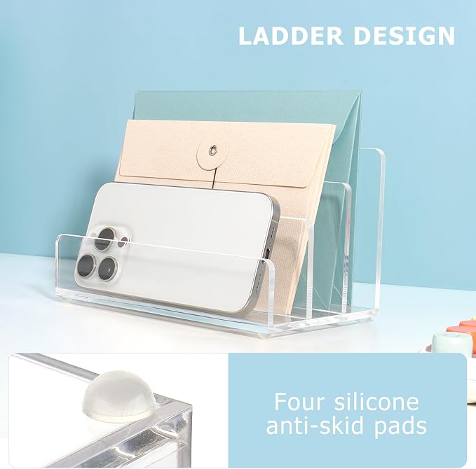 Acrylic File Organizer for Desk, 3 Sections Mail Sorter Organizer Holder, Acrylic Desk Organizer for Document, Letter, Notebook