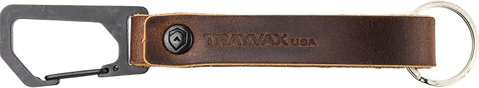 Trayvax Keyton Leather Keychain, Quick Release Carabiner Clip Key Chain for Men and Women, Stainless Steel