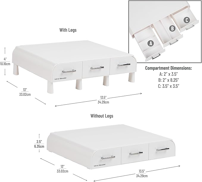 Mind Reader PC, Laptop, IMAC Monitor Stand and Desk Organizer, White