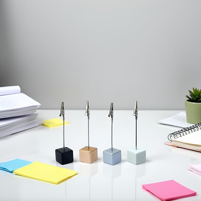 4 Pcs Memo Clip Holders Stand with Alligator Clasp Pictures Card Paper Note Clip for Office Home Use, Paper Stand for Desk, Office Memo Holders