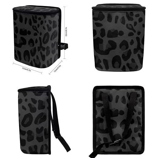 Black Leopard Car Trash Can, Waterproof Car Garbage Can with Lid and Zip Clouse, Leak Proof Portable Car Trash Bag Hanging Vehicle Organizer