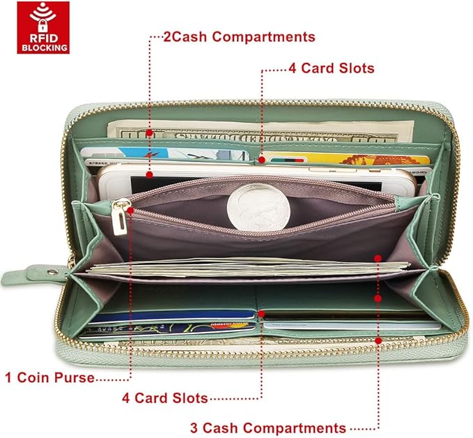 FT FUNTOR Wristlet Wallets for Women, Ladies PU Vegan Leather Clutch Wallet Zip around Phone Purse Card Holder Organizer