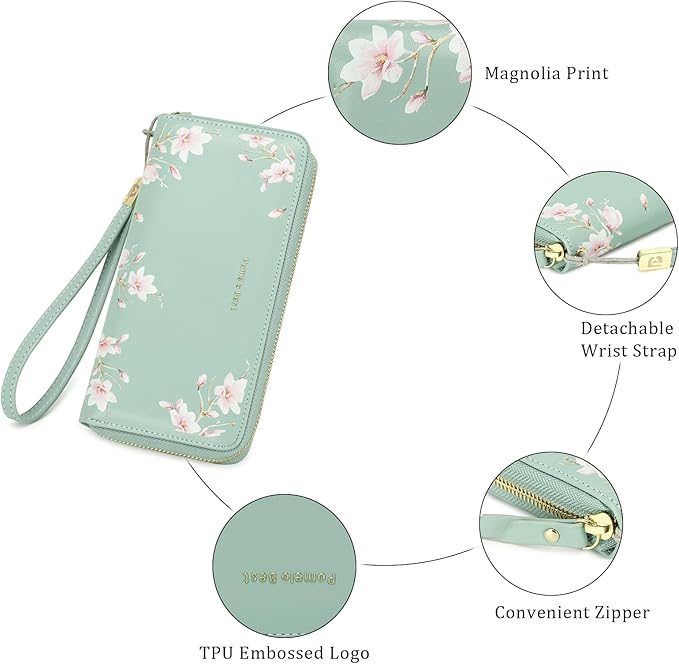 Pomelo Best Womens Wallet RFID Blocking Leather Multi Credit Card Large Capacity Wristlet Zip Around Long Wallets for Lady