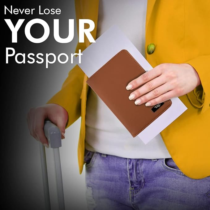 tag8 Passport Holder and Finder, Genuine Leather Passport Cover, RFID Blocking Technology to Shield Passport from Damage, Dual Passport Wallet Case for Cards and Documents