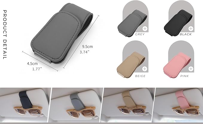 Magnetic Leather Sunglass Holder, Eyeglass Hanger Clip for Car Sun Visor, Suitable for Different Size Eyeglasses (Blue, 1 Pack)