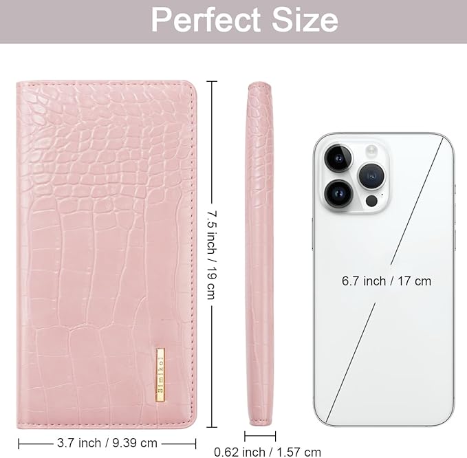Wallet Women Bifold Faux Crocodile Leather Minimalist Slim Thin Long Wallets RFID Blocking Credit Cards Holder Purse with Back Zipper Coin Pocket for Women and Men,Pink