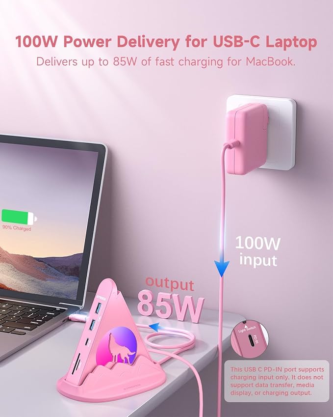 USB C Hub, Pink 8-in-1 Type C Multiport Adapter with 4K@30Hz HDMI, 100W PD, 5Gbps 1xUSB-C, 3xUSB-A 3.0, SD/TF Slots ï¼?RGB Lighting, Pink USB Hub for MacBook Air/Pro, iPad, iMac, Surface, XPS