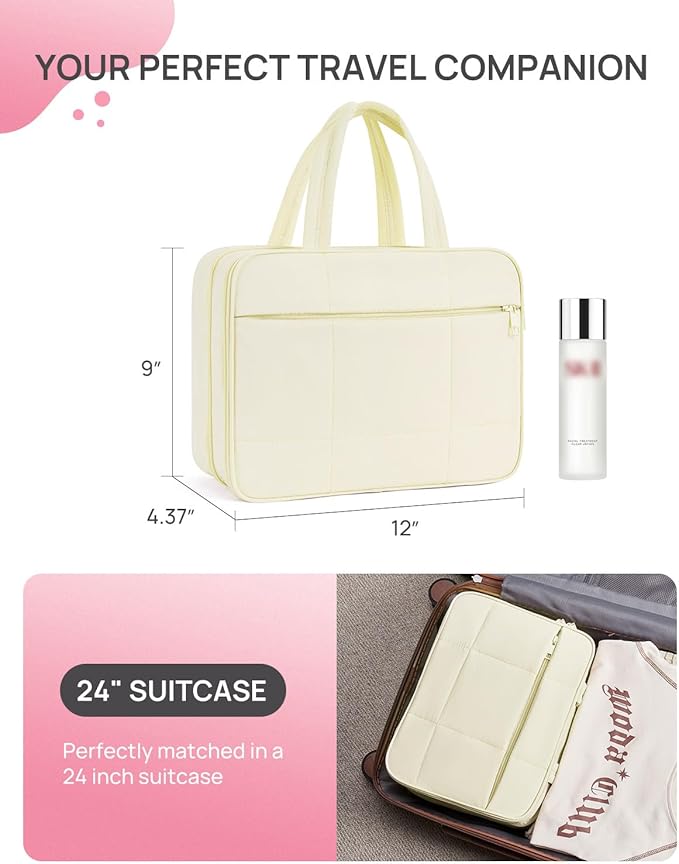Telena Travel Toiletry Bag with Jewelry Organizer for Women, Puffy Hanging Makeup Bag Lightweight Cosmetic Bag Organizer for Travel Essentials