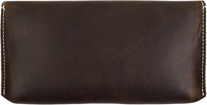 Hide & Drink, Full Grain Leather Large Female Wallet, Travel Organizer for Women, Vintage Money and Card Holder, Handmade, Bourbon Brown/White Stitching