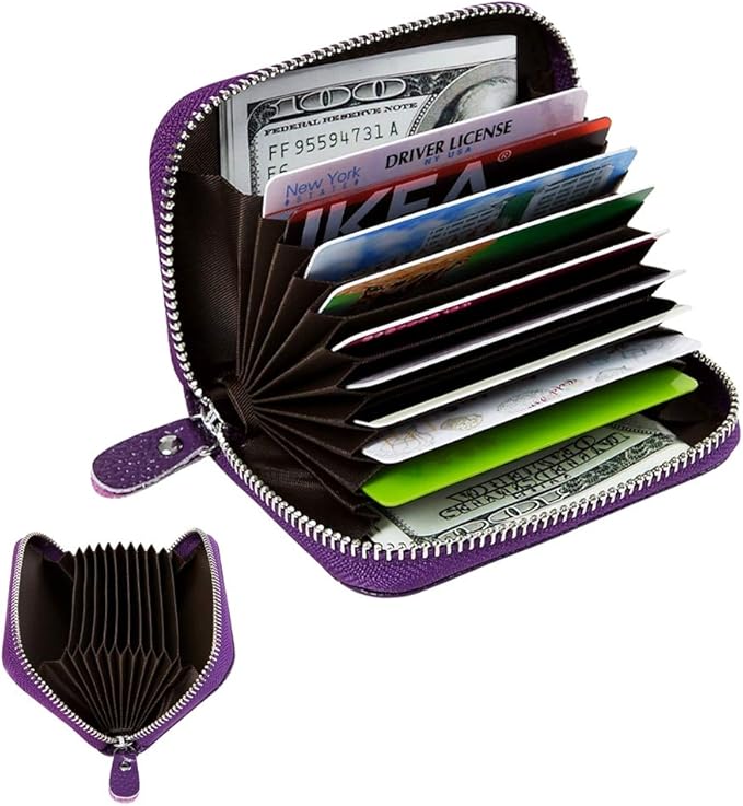 Women's RFID Blocking 12 Slots Credit Card Holder Leather Accordion Wallet