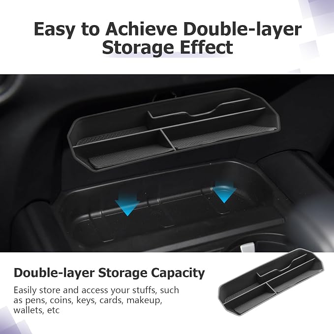 LUWU Compatible with 2023 2024 2025 2026 Mazda CX50 CX-50 Accessories Center Console Organizer Armrest Storage Box Organizer Tray Insert Tray Phone Holder Coins Box ABS Material 2-Pack, Black