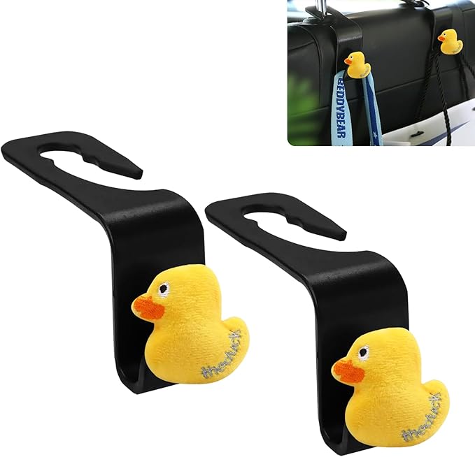 Yellow Duck Car Seat Headrest Hook 2 Pack Car Purse Hook Cars Seat Hooks for Headrest Universal for Handbag Bags Drink Grocery Coat Universal Vehicle,Cars Accessories Duck Gifts for Women Men